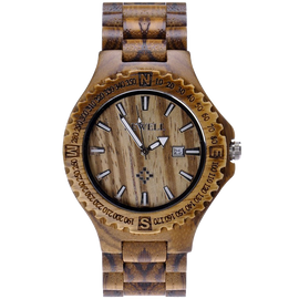 MEKU Handmade Wooden Wrist Watches Quartz with Solid Natural Zebrawood and Date Calendar