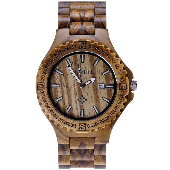 MEKU Handmade Wooden Wrist Watches Quartz with Solid Natural Zebrawood and Date Calendar