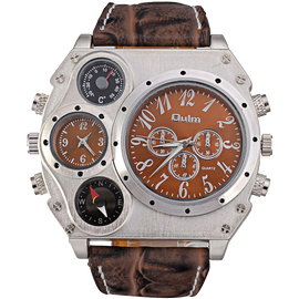 Oulm Analog Dark Brown Leather Strap Four Sub-dials Men Watch