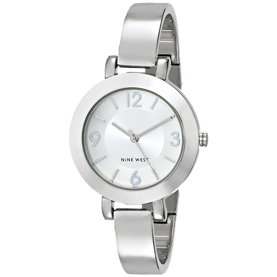 Nine West Womens NW 1631SVSB Silver Tone Sunray Dial and Bangle Watch